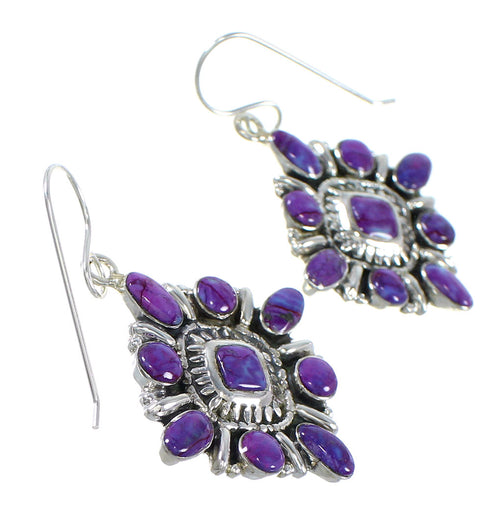 Magenta Turquoise And Silver Southwest Hook Dangle Earrings WX67242